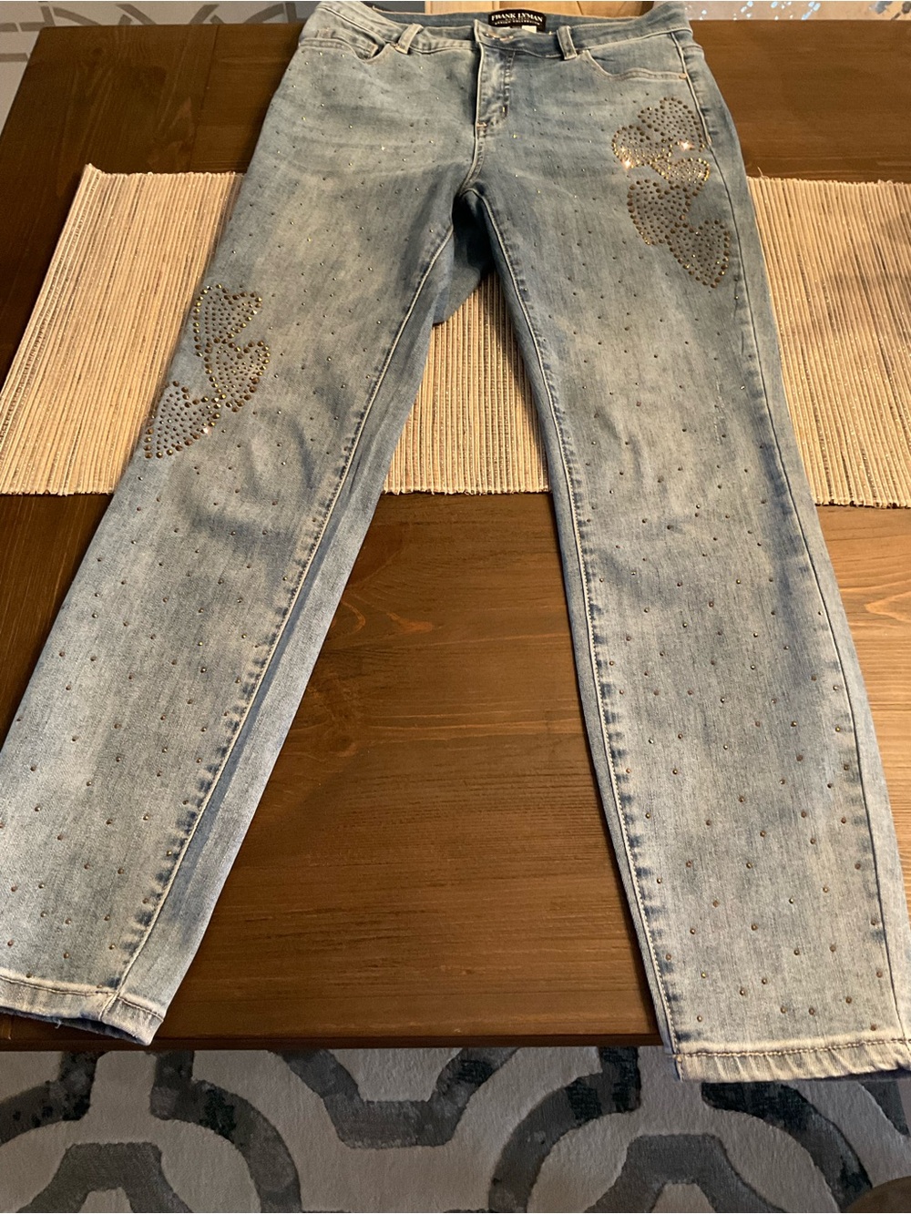 Frank Lyman Light Blue Straight-Leg Jeans with Studded Heart Accents